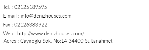 Deniz Houses Hotel telefon numaralar, faks, e-mail, posta adresi ve iletiim bilgileri